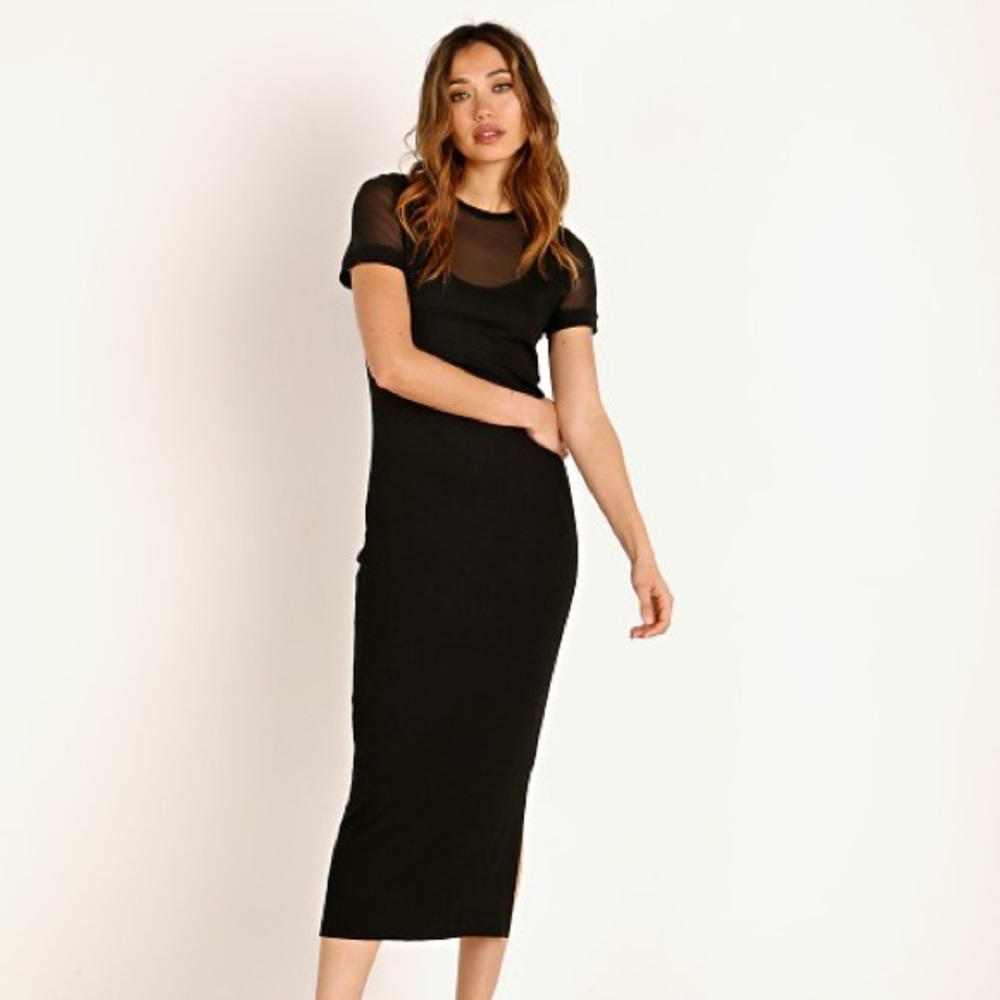 LNA Lola Ribbed Dress in Black